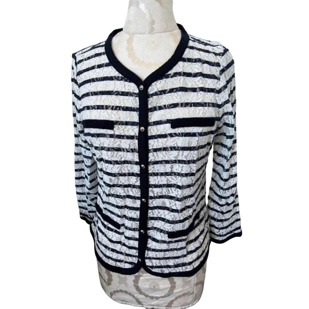 Ann Taylor Floral Button Up Lace Cardigan Medium